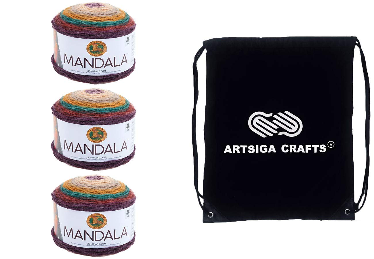 Lion Brand Mandala Warlock 525-215 (3-Skeins - Same Dye Lot) DK Light Worsted #3 Acrylic Yarn for Crocheting and Knitting with Project Bag