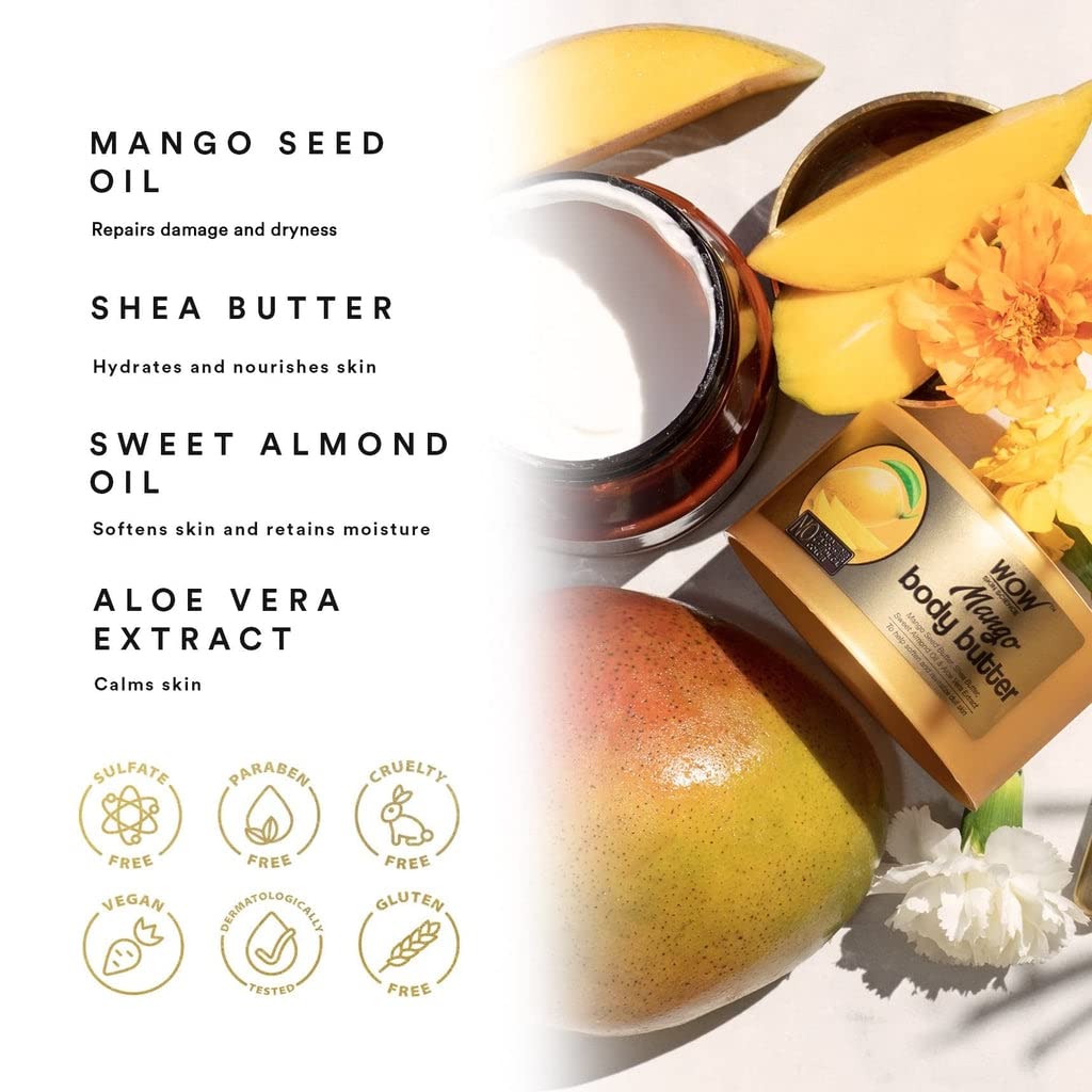 WOW Skin Science Mango Pure Shea Body Butter - Shea Butter for Skin - Pregnancy Must Haves - Stretch Mark Cream - Mango Butter Lotion for Women - Shea Butter Moisturizer for Body (200ml) : Beauty & Personal Care