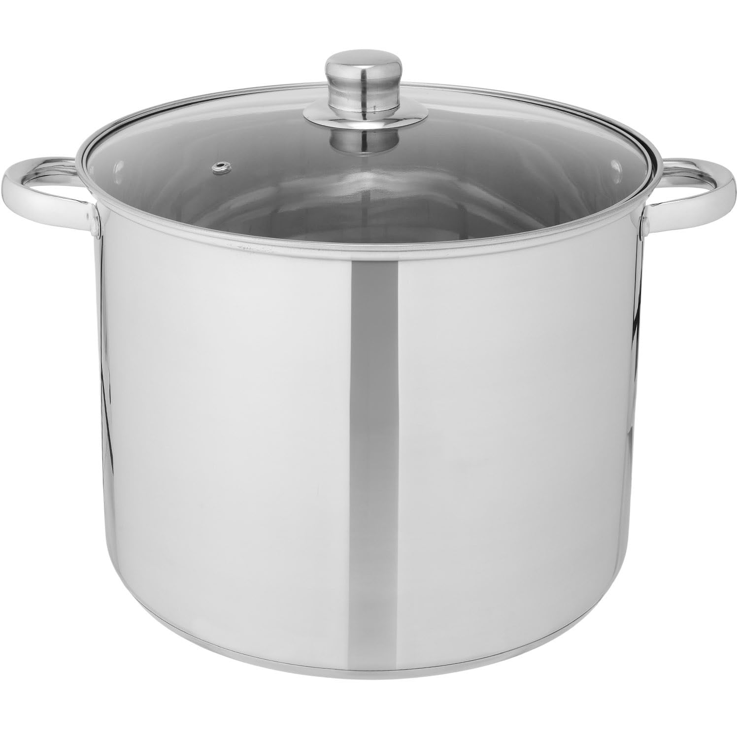 Brixy Suppentopf Kochtopf mit Glasdeckel, 16,5 Liter Fassungsvermögen, 30 cm Durchmesser, Induktionsgeeignet, Edelstahl Silberfarben
