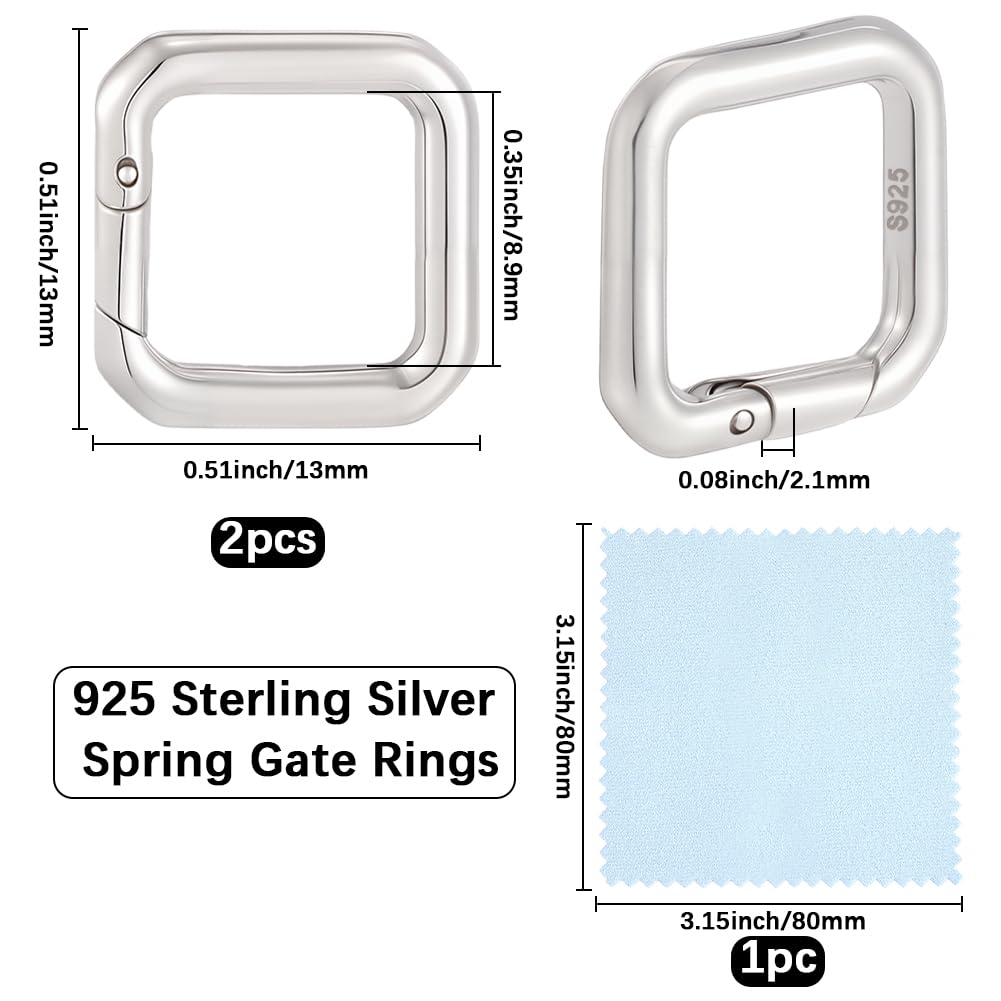 Beebeecraft Cierre de Anilla de Resorte de 0.51 pulgada 925 aros de Resorte de Plata de Ley con Forma Cuadrada Conector Pequeño de Metal Mosquetón para Hacer Joyas Manualidades Collares Y Pulseras.