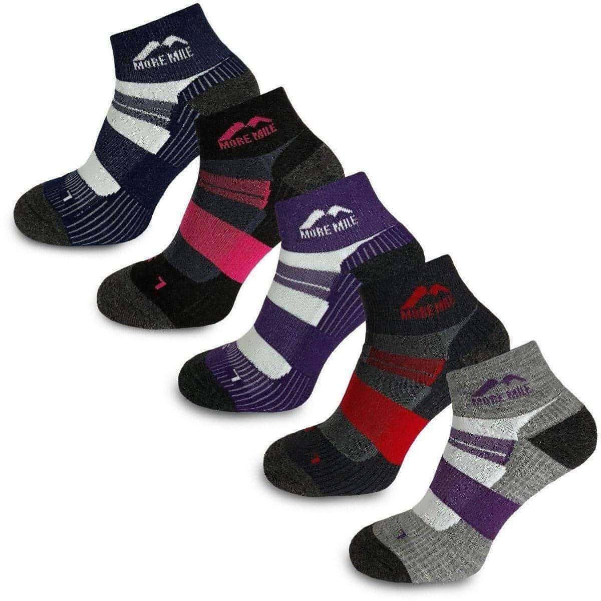 HCLIFE More Mile Endurance 5 Pack Womens Running Socks Multicolour Padded Cushioned