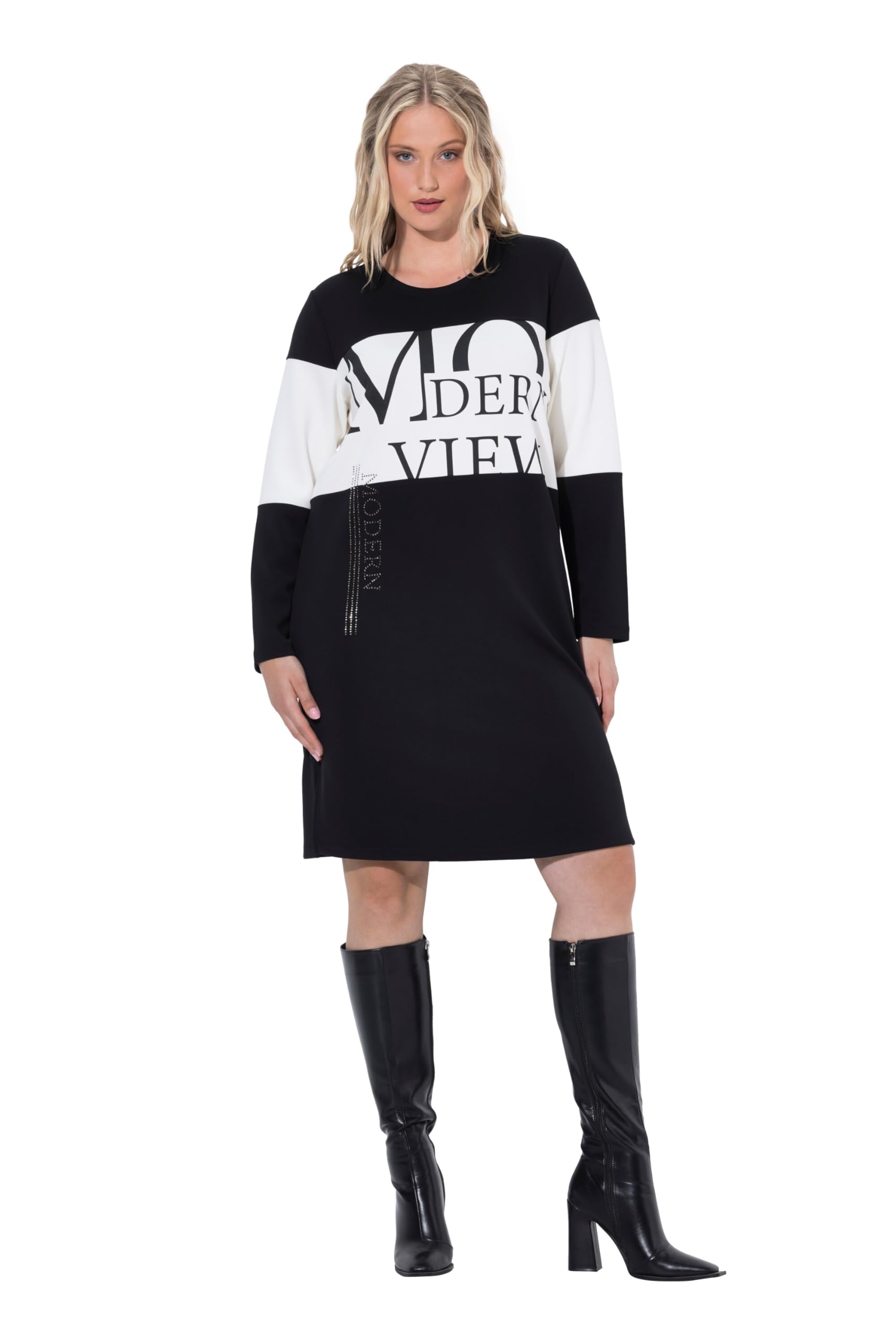 Ulla Popken Damen große Größen Übergrößen Plus Size Sweatkleid, Schriftdruck, Rundhals, Langarm, Modalmix 843312