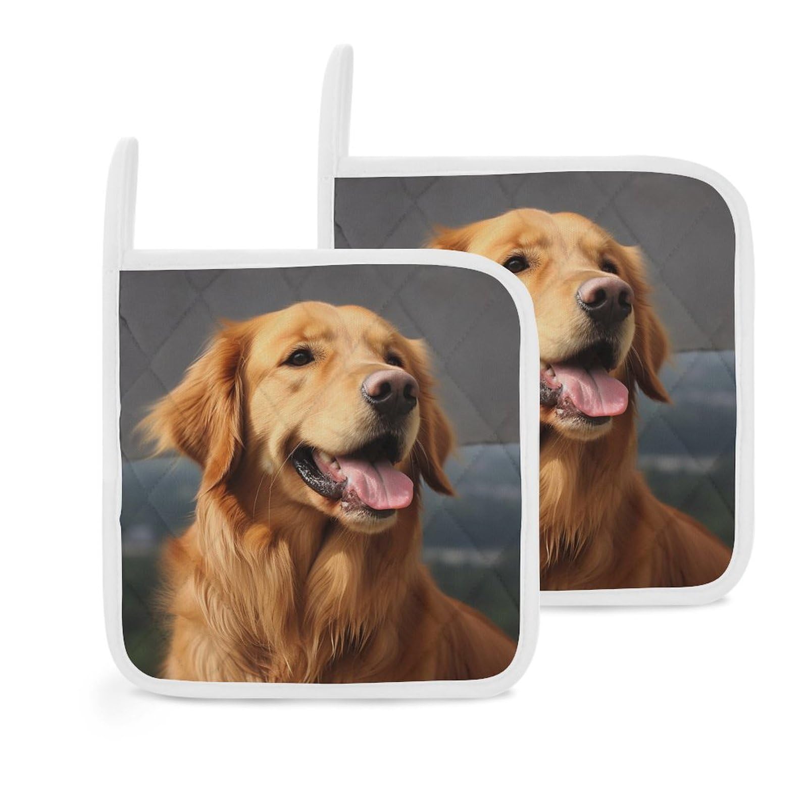 Pot Holders Set of 2 Kitchen Heat Resistant Potholders Golden Retriever Dog Cotton Lining Oven Hot Pads for Cooking Baking BBQ Microwave Kitchen Accessories