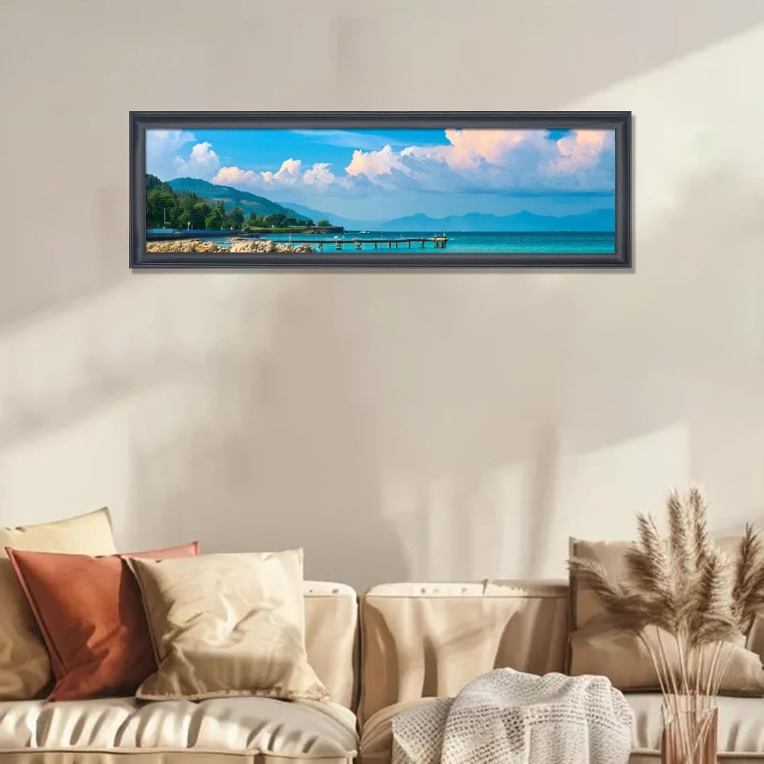 8x33 Picture Frame Solid Wood Panoramica Photo Frame 8x33 inch Poster Frame Painting Frame Black (X23B833)