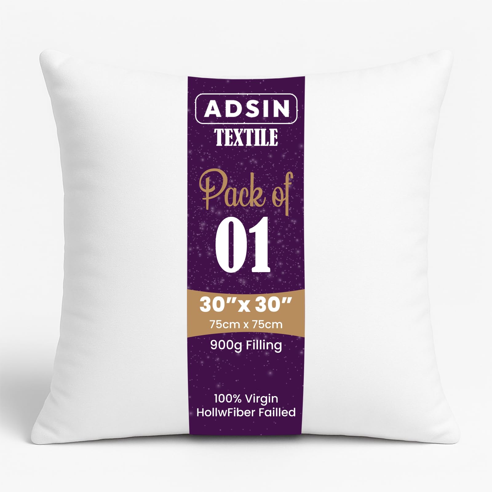 Adsin White Set Of 1-75Cm X 75Cm Luxury Hollowfibre New Hollowfiber Cushion Pad Inner Stuffer Pillow Polyester Insert Square Hypoallergenic (Pack Of 1 | 30" X 30")