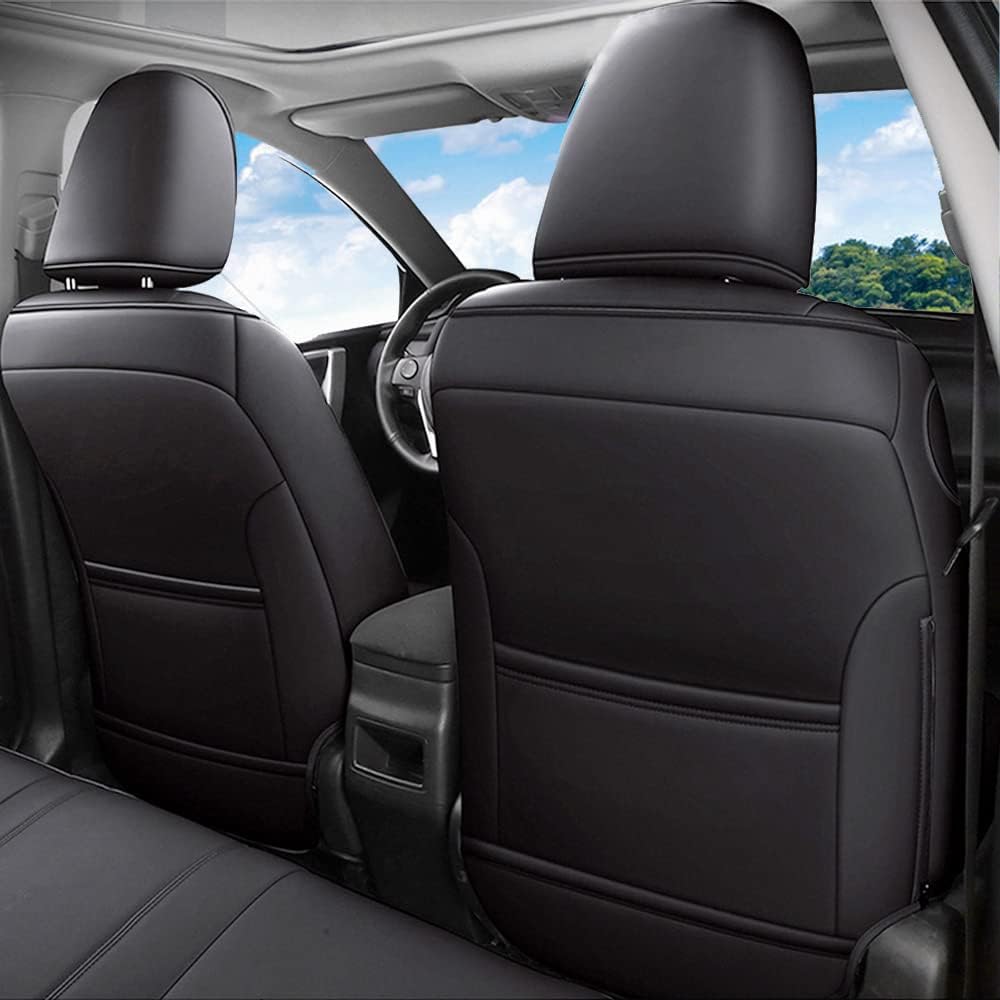 CocheFamilia Custom Fit Highlander Car Seat Covers for Select Toyota Highlander 2014 2015 2016 2017 2018 2019 - Three-Row,Second Row 40/60 Split,Leather (Black)