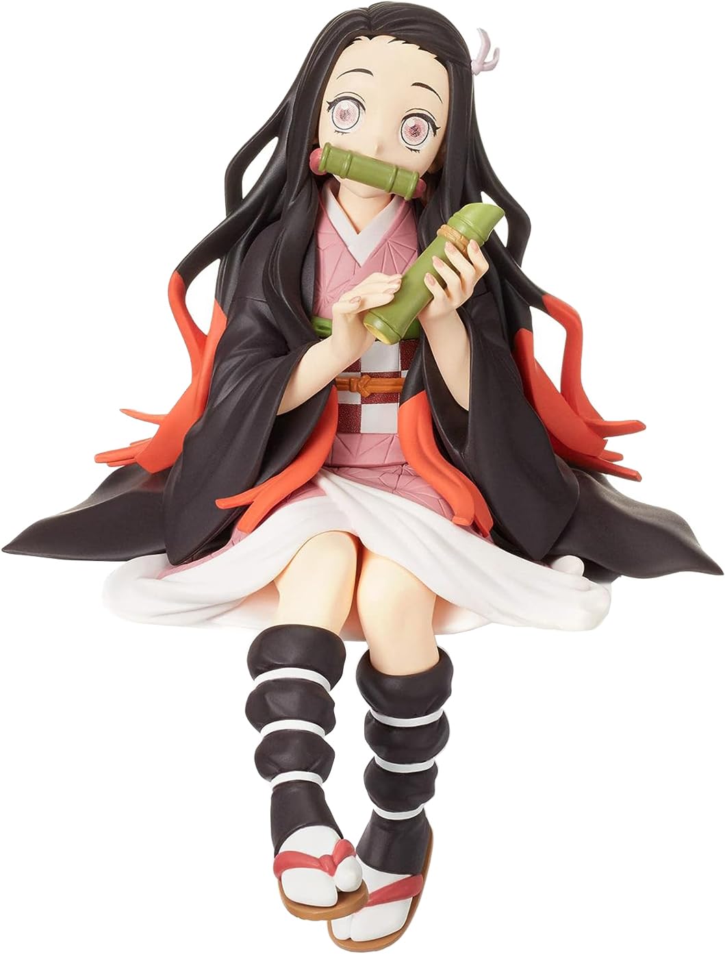 Mobysing Nezuko Figure Anime Devil Slayer Eating Rice Balls Series Sitting Pose Character Anime Girl Figure Collection Ornament 4.9inch