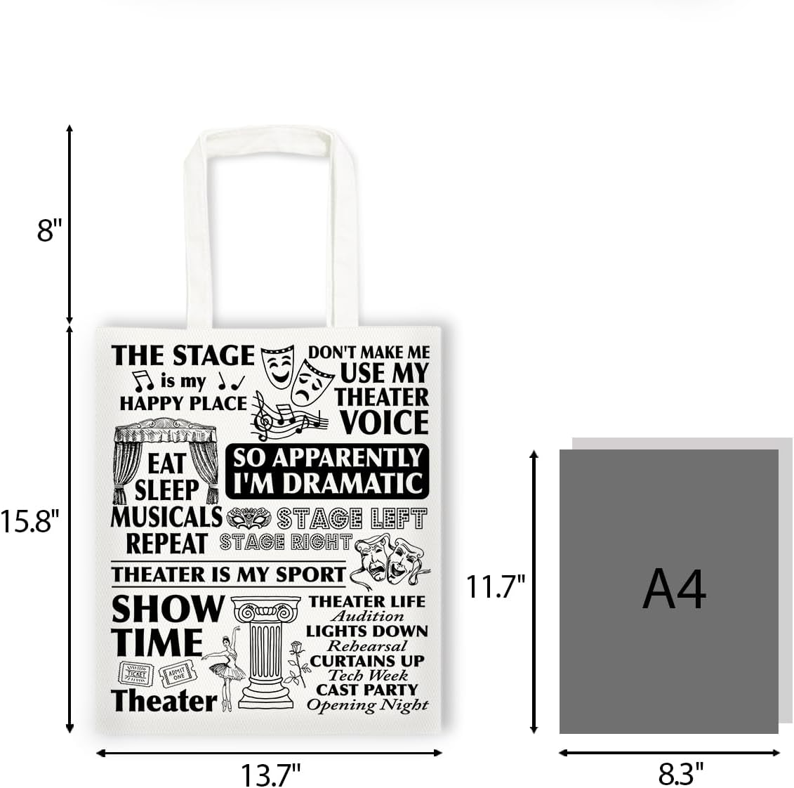 Theater Lovers Gifts for Girls Women Broadway Gift for Musicians Actors Music Teacher Drama Gifts Canvas Tote Bag - Image 3