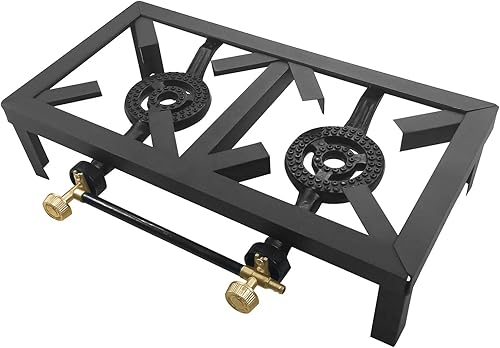 Miniatura 3 de Estufa de gas portátil del propano de la hornilla doble del arrabio, cocina al aire libre del Bbq