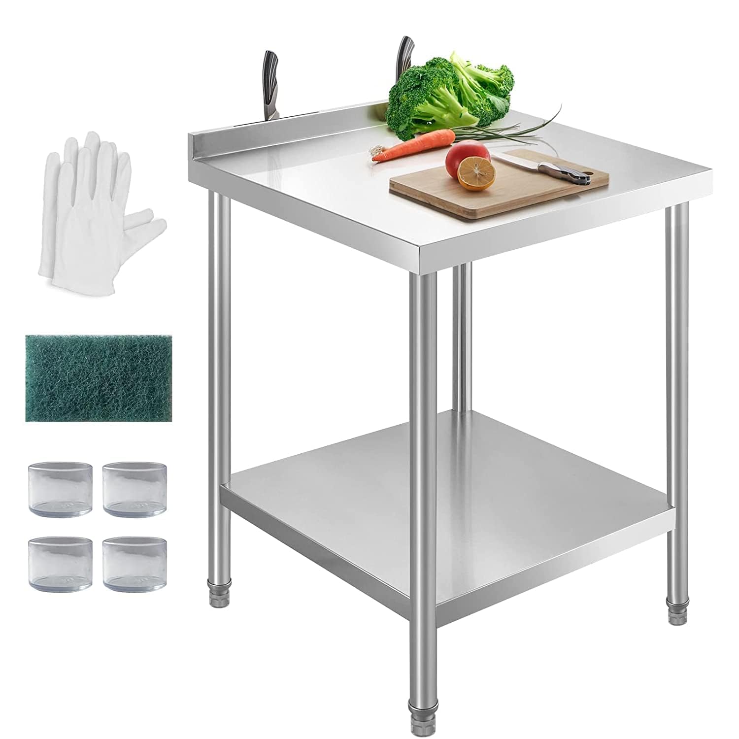 HXCFYP NSF Stainless Steel Table for Prep & Work with Backsplash 24x18 Inches, Metal Commercial Kitchen Table with Under Shelf and AdjustableTable