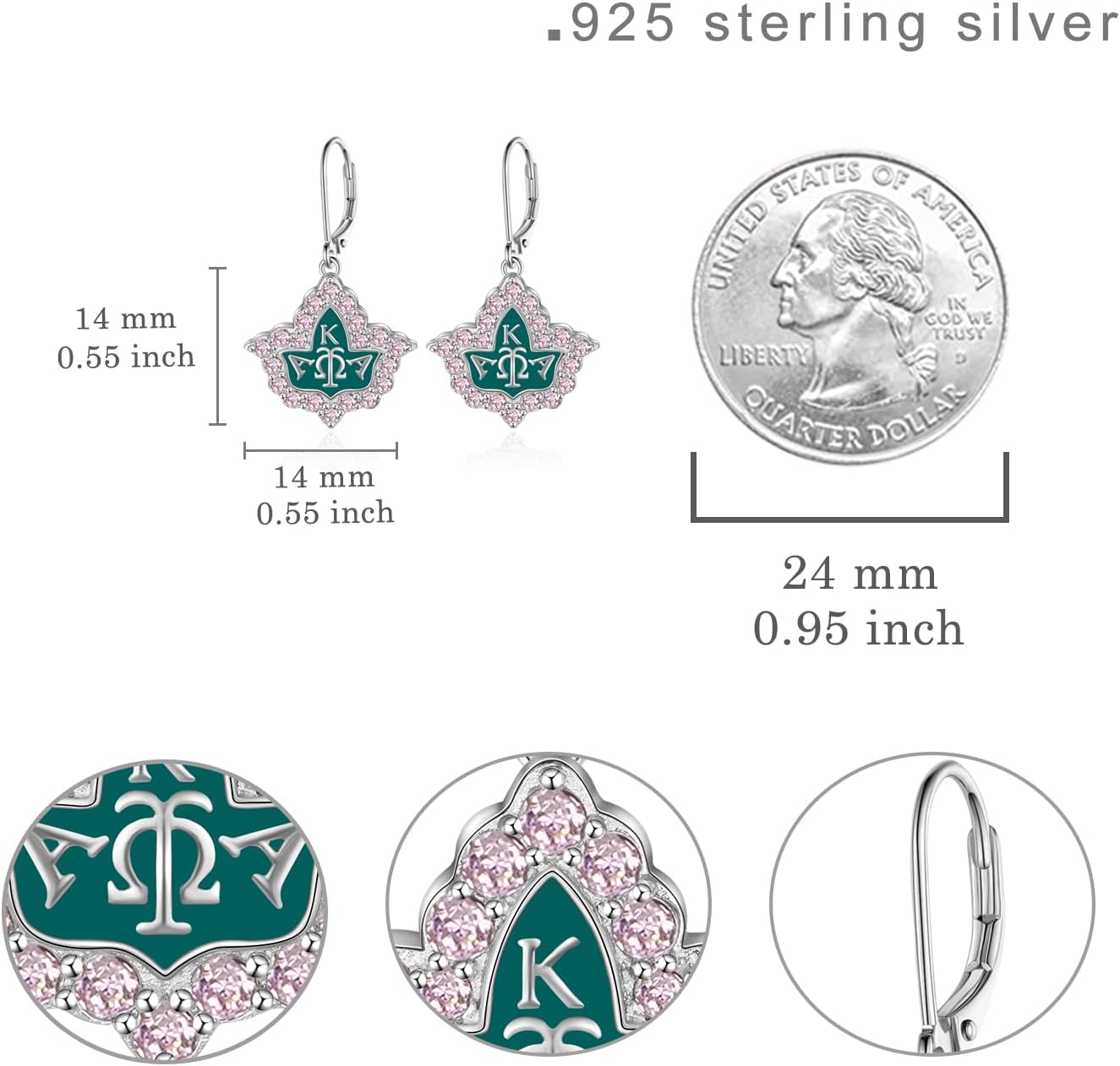 Aka Gifts 925 Sterling Silver aka earrings Aka sorority gifts for women - Image 4