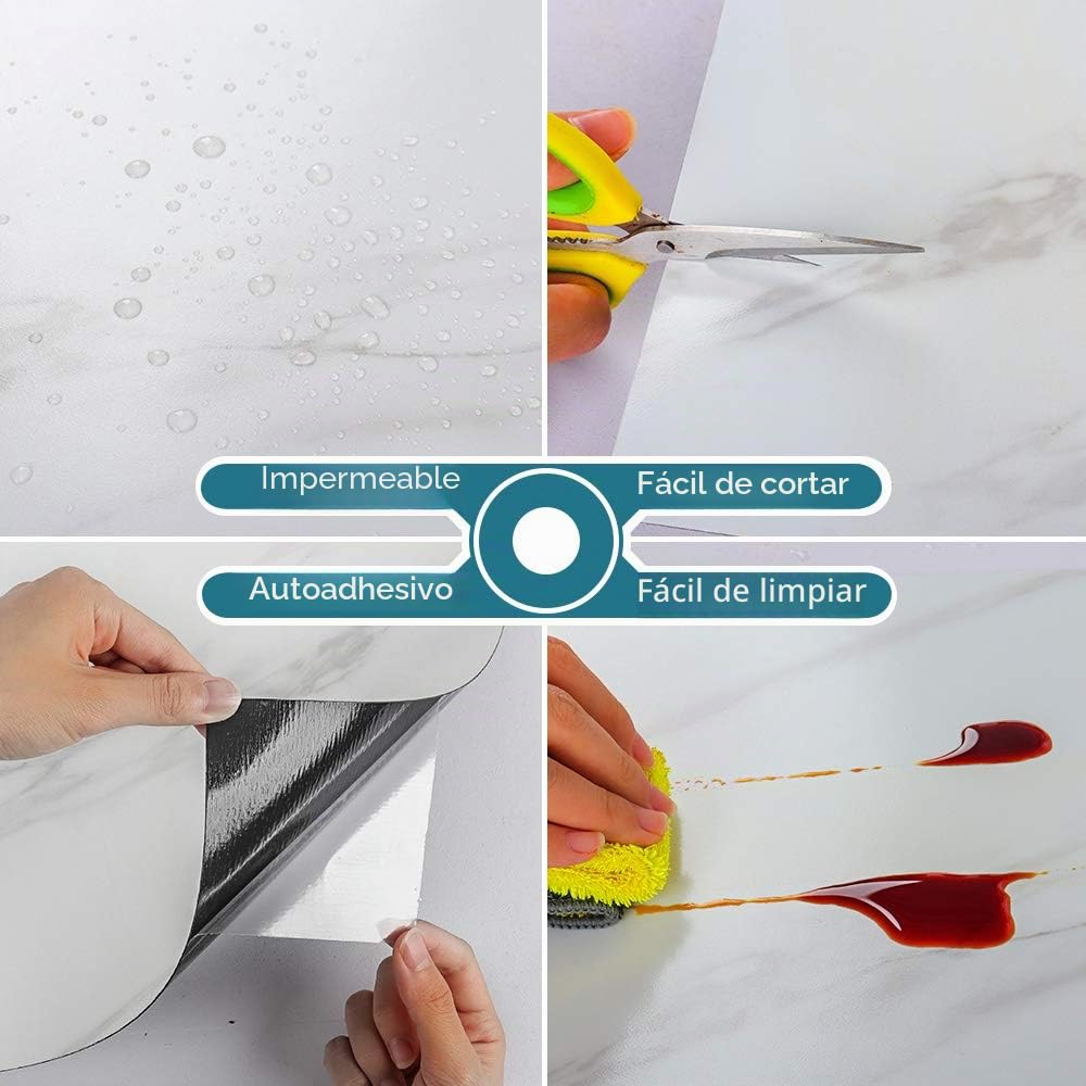 VEELIKE suelo vinilo autoadhesivo patrón de piedra blanca autoadhesivo azulejos adhesivos para suelo impermeable suelo de mármol cocina baño decoración renovación del hogar 30 cm x 30 cm 24 piezas