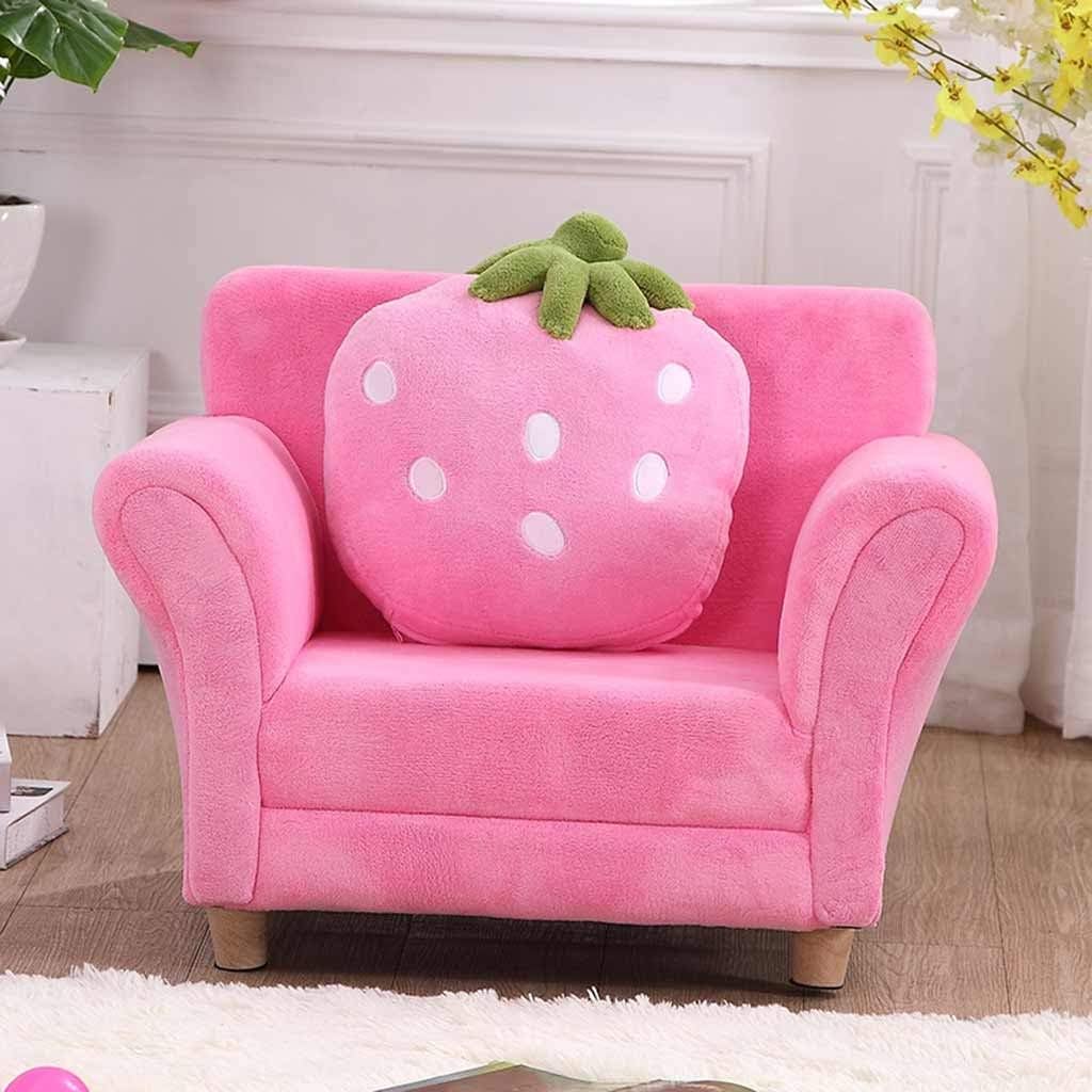 Couch Boy and Girl Princess Cute Cartoon Strawberry Single Sofa Chair, Bedroom Reading Corner Soft Coral Fleece Armchair, Load-Bearing 60kg (Color : Blue, Size : 48 * 55 * 67cm)