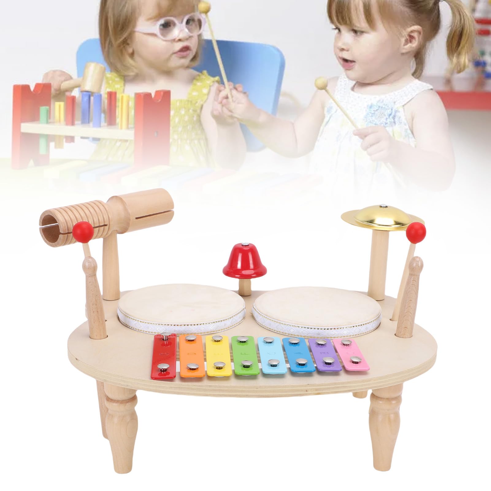 Cryfokt Batteria in Legno con Xilofono Colorato per Bambini