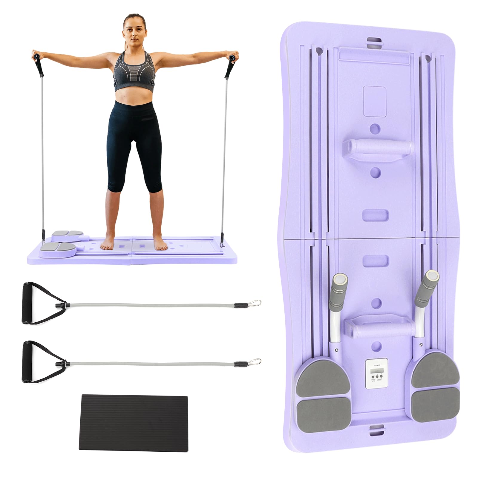 Qivine Reformer Pilates, 4 in 1 Reformer Pilates per Casa con Timer e Anello di Trazione, Pilates Board Multifunzione, Kit Roller Esercizi Addominali per Fitness, Workout, Casa