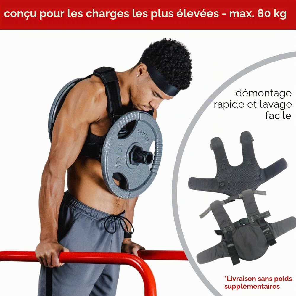Gilet de poids pour disques de 50 mm – Réglable pour Calisthénique, Entraînement de force, CrossFit et Gym – Haute qualité pour homme et femme