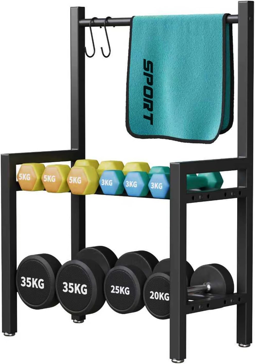 Two Tier Dumbbell Rack 20 IN Length Adjustable small Weight Rack Stand Holder For Home Gym Dumbbells Kettlebells (Rack Only)