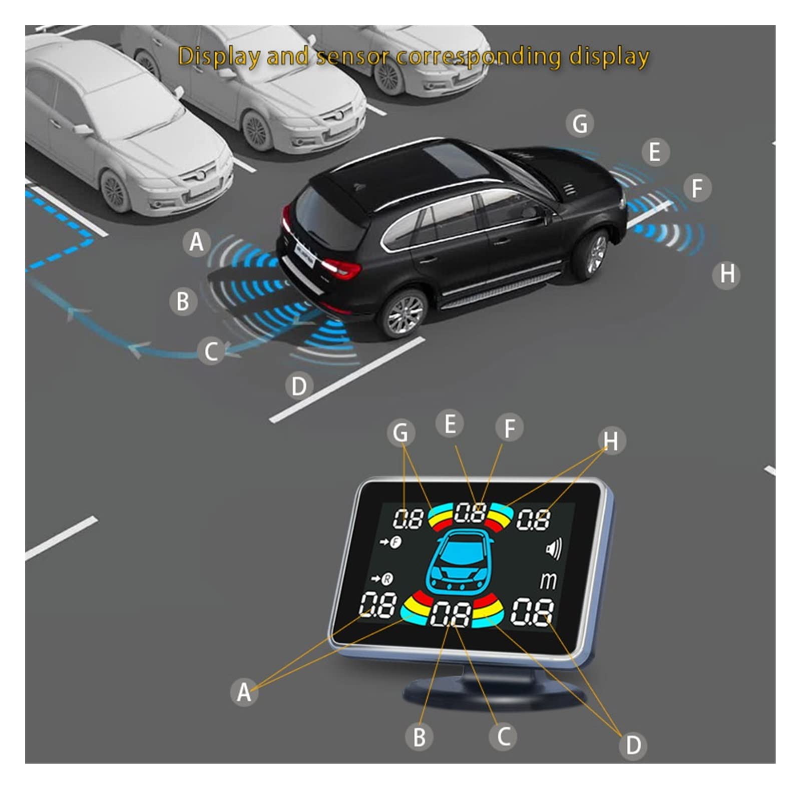 8 Capteur De Stationnement Parktronic Voiture Automobile Radar De Recul Électronique Arrière Auto Détecteur Arrière Kit D'assistance Buzzer Car Parking Sensors(Blanc)