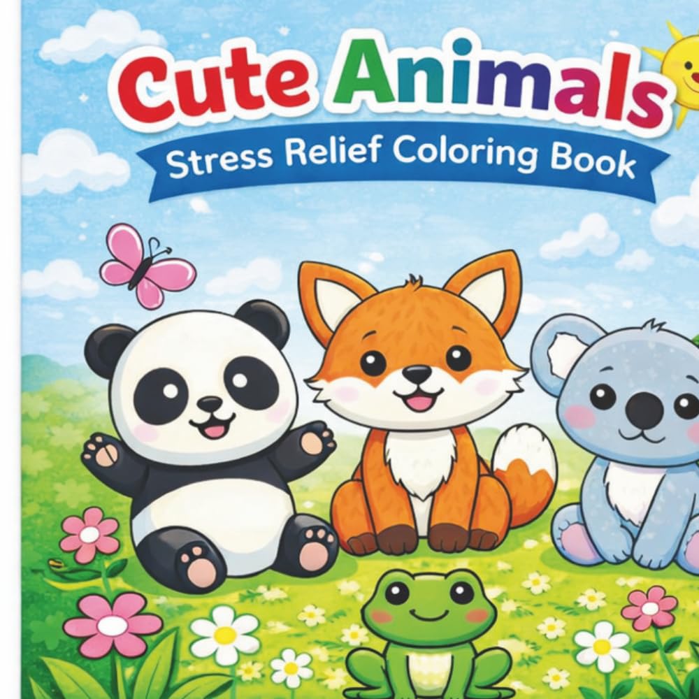 Cute Animals Stress Relief Coloring Book: Bold & Easy Designs for Relaxation