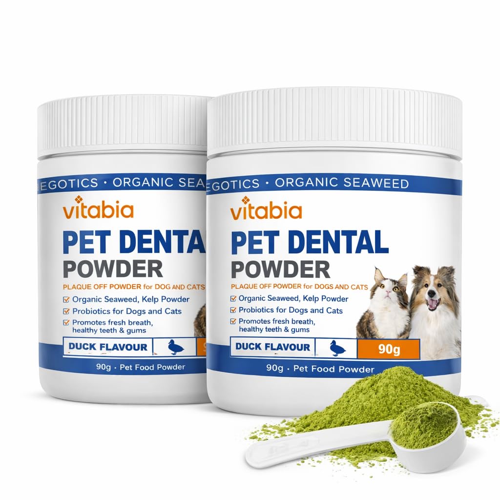 Plaque Off Powder for Dogs & Cats β Natural Tartar Remover & Teeth Cleaner β Fresh Breath, Healthy Gums & Oral Care β No Brushing Needed β Pet Dental Powder with Seaweed & Probiotics (90 g (Bundle))