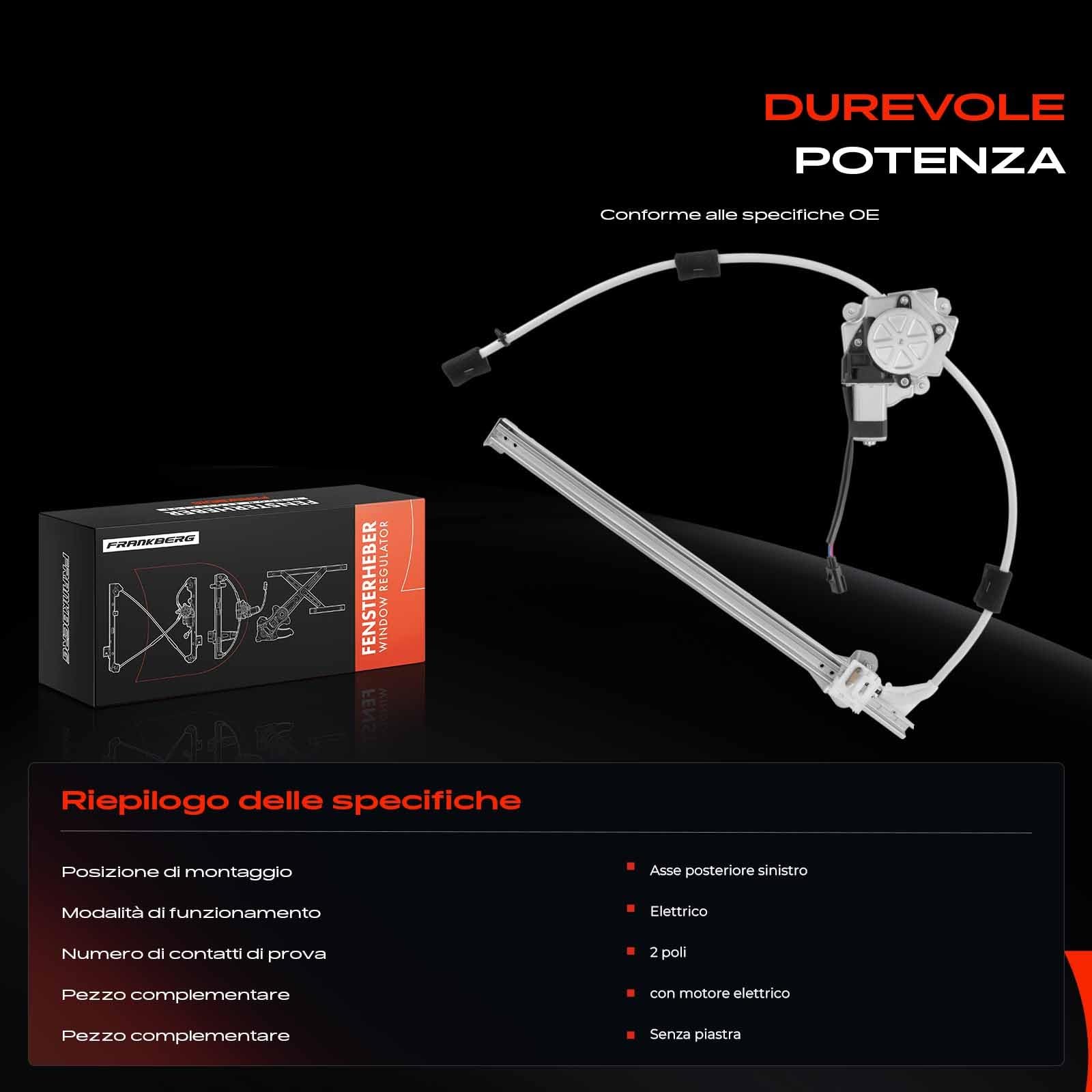 Frankberg Alzacristallo elettrico posteriore sinistro con motore | 55360035AA, con motore, posteriore, Sinistra, 55360035AA; Compatibile con: Cherokee KJ