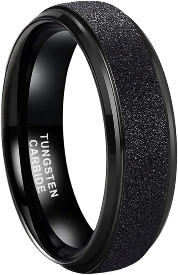TUTISS 6mm 8mm Black/White/Gold/Rose Gold Tungsten Rings for Men Women Promise Engagement Wedding Bands Sandblasted Finish Stepped Beveled Comfort Fit