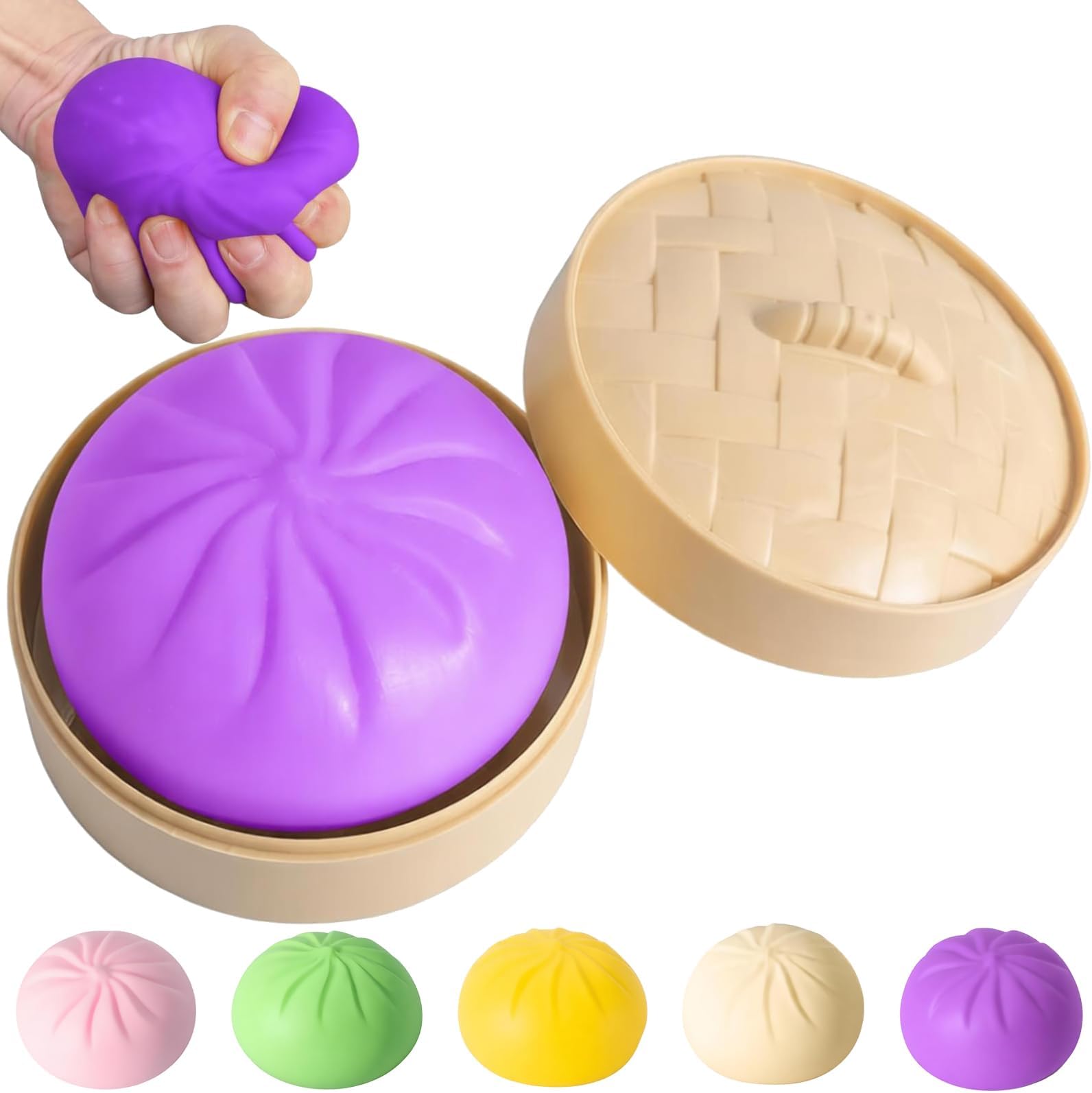 Dumpling Squishy, Mystery Squishy Dumpling Box, Sensory Stress Ball Squeeze Toys for Stress Relief, Cute Soft Decompression Dough, Easter Gift (Purple)