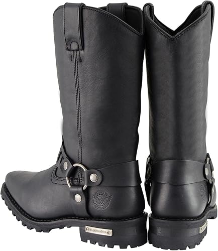 Miniatura 7 de Milwaukee Leather Botas de motocicleta estilo occidental de cuero negro clásico con arnés para hombre de 11 pulgadas MBM9015
