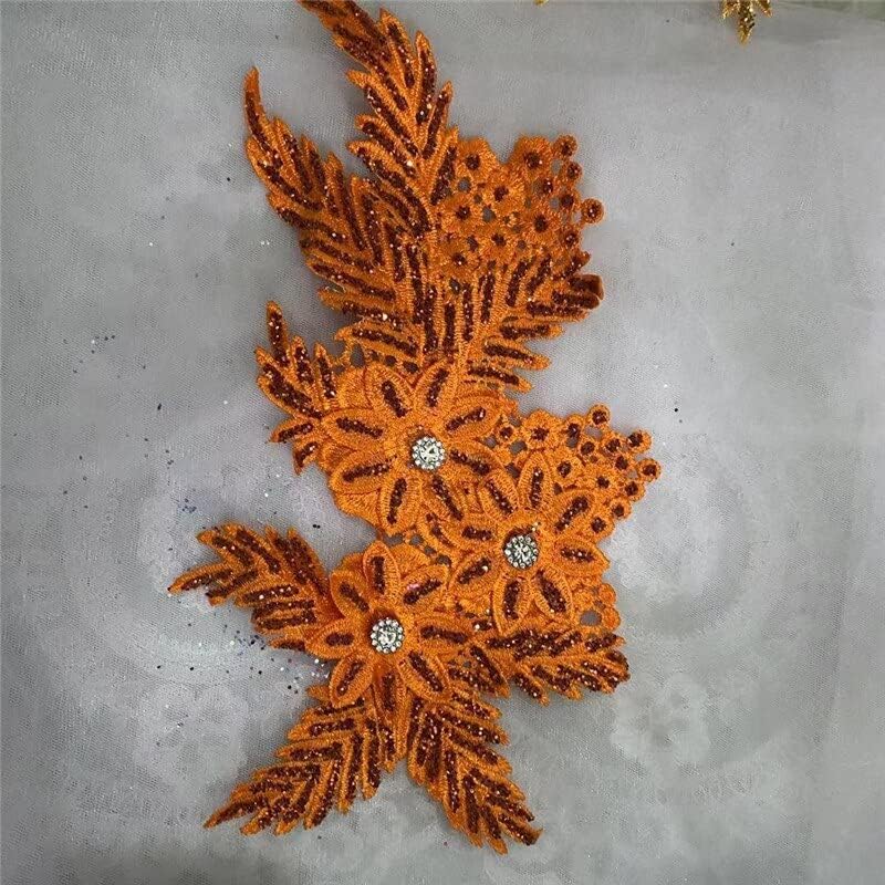 レース刺繍アップリケ、5ピース マルチカラー ビーズ 3D ラインストーン スパンコール レース アップリケ 花 DIY 襟 コサー