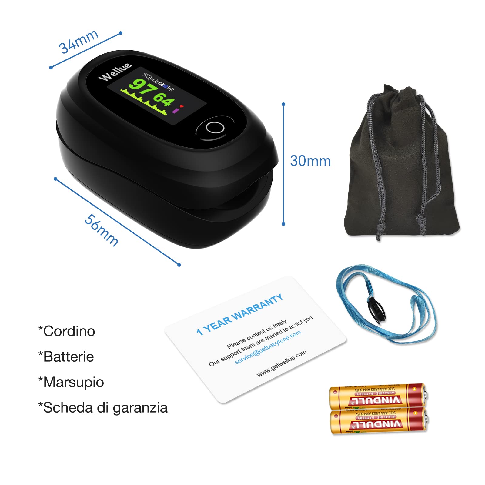 Saturimetro Da Dito con Bluetooth, Pulsossimetro da Dito Professionale con App Gratuita, Monitora la Saturazione di Ossigeno nel Sangue e la Frequenza Cardiaca, con Allarme