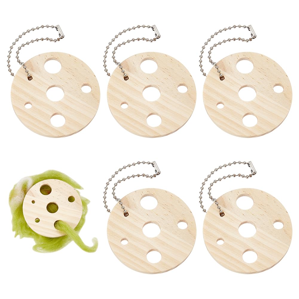 NBEADS 10 Pcs Round Wood Diz for Roving, Spin Roving into Yarn, Hand Spinning, Yarn Spinner, Spindle for Beginners and Advanced (Hole: 12/10/7/5/3mm)