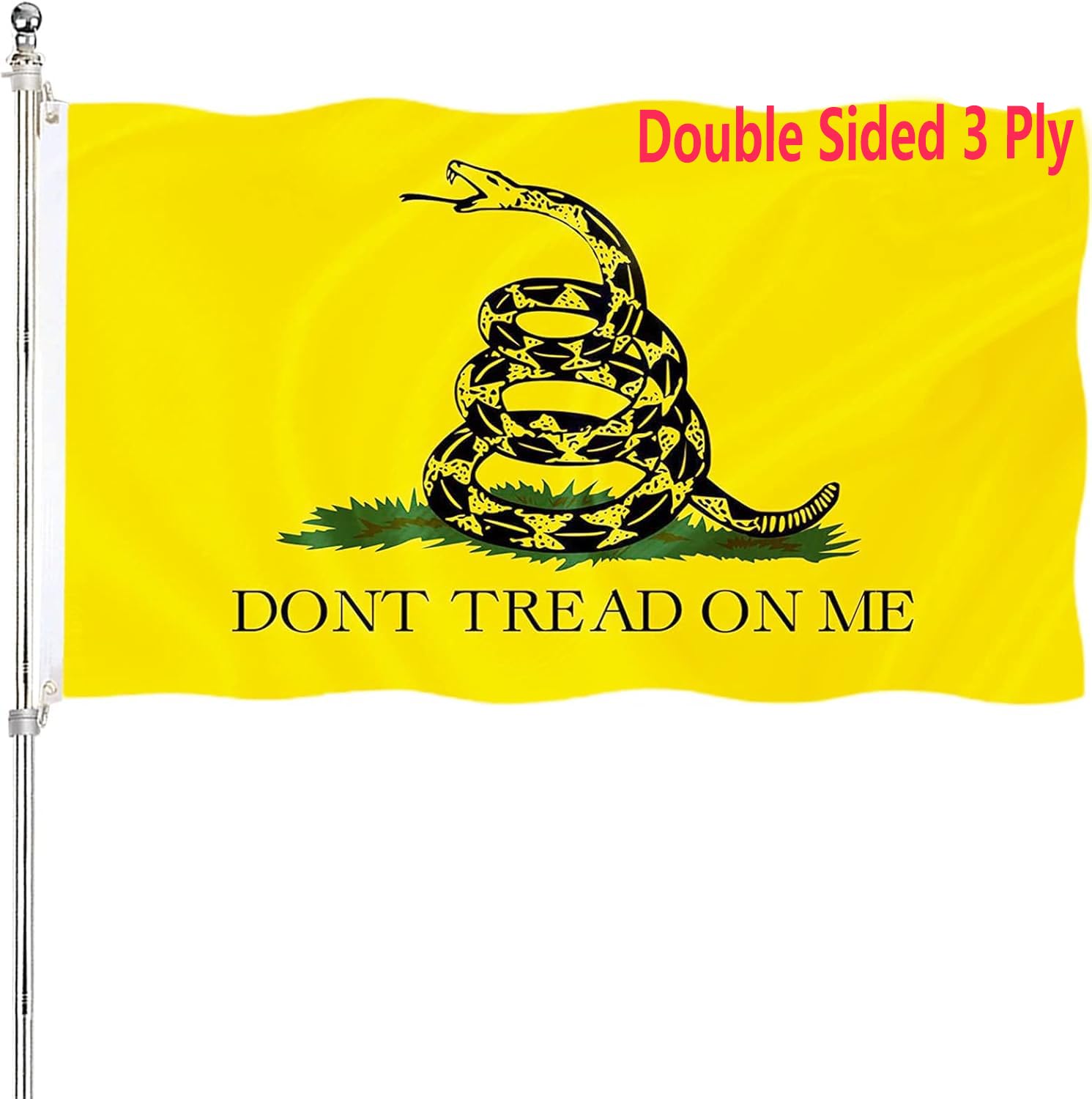Dont Tread On Me Flag 3x5 Outdoor 240D Heavy Polyester Duty Double Sided 3 Ply Gadsden Flag Vibrant Colors ​Durable Canvas Header with 2 Brass Grommets Tea Party Rattle Snake Banner