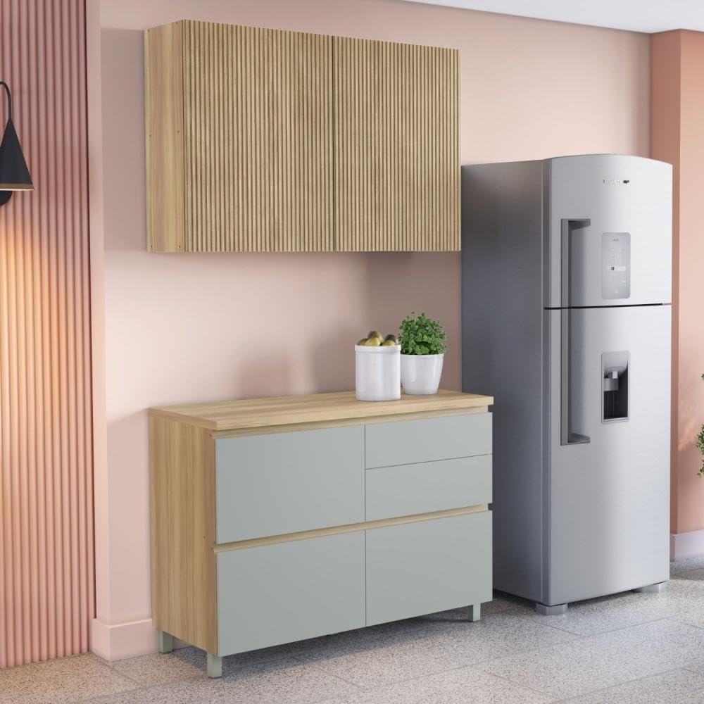 Cozinha 2 Peças 3 Portas 4 Gavetas Armário Aéreo 100% Mdf 120 Cm