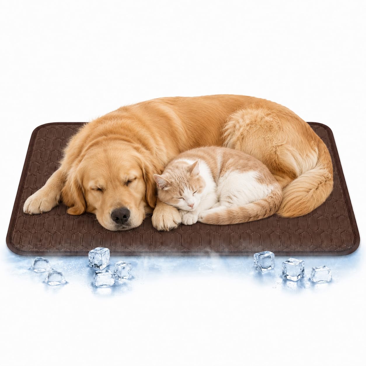 Dog Cooling Mat, Ice Silk Pet Cooling Pad for Dogs & Cats, Washable Non Slip Summer Pet Mat for Sofa, Crate, Kennel, Car Seat, Indoor Outdoor Use (Brown, XS 40 * 30)