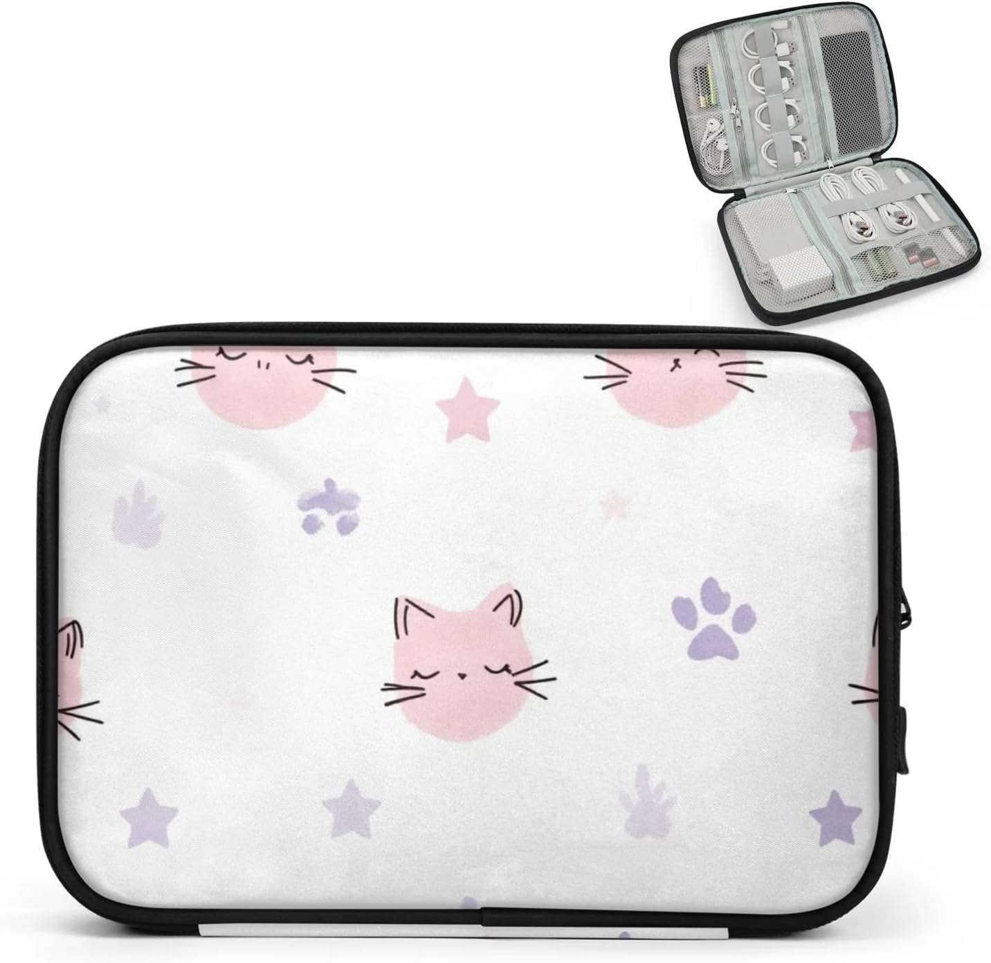 Travel Cable Organizer Pouch Pink Cat Paw Carry Case Portable Water Resistant Storage Bag for Cord Charger Phone Earphone SD Card