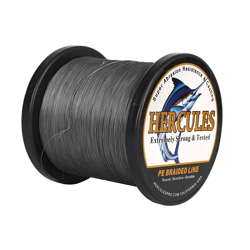 Hercules Braided Fishing Line 1500m 1640yds 6lbs-100lbs Pe Superline 4 Strands (Grey 30lb/13.6kg 0.28mm)