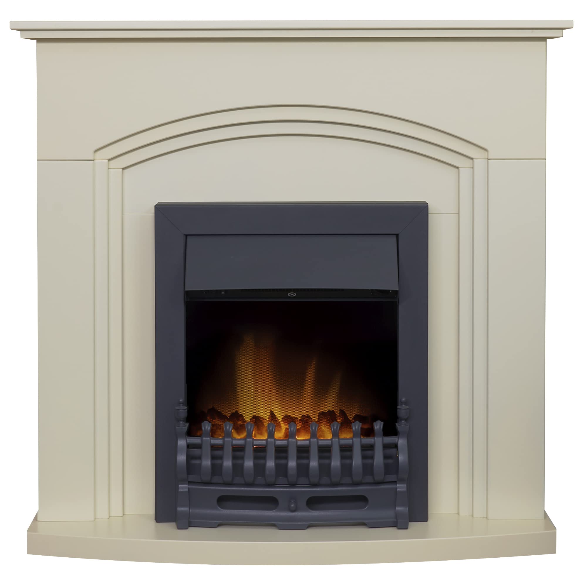Adam Black Truro Fireplace In Cream With Blenheim Electric Fire In 41 Inch, 1Kw & 2Kw Heat Output With Coal Bed & Led Flame Effect, Manual Control With Thermostat