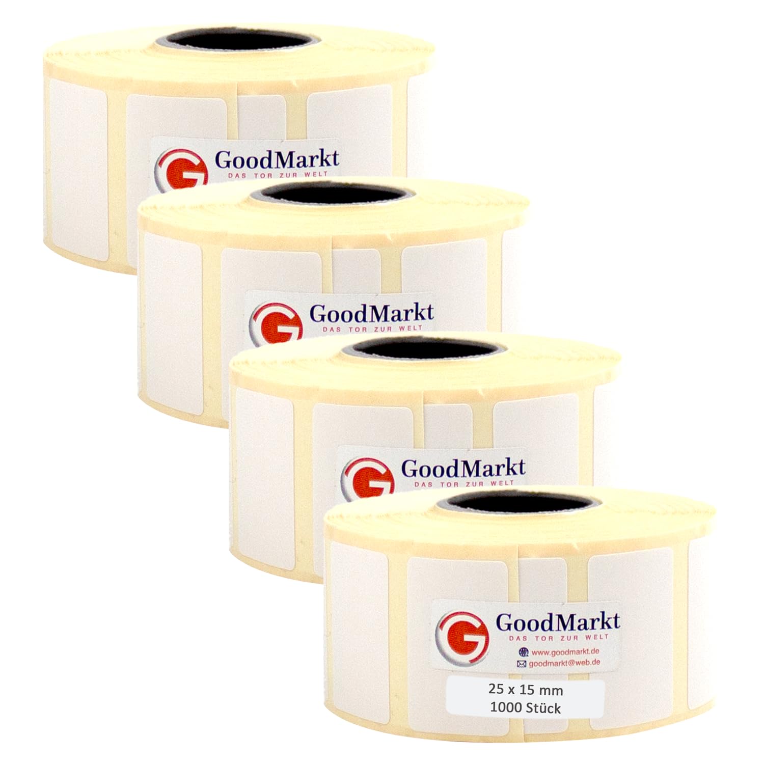 Étiquettes thermiques directes GoodMarkt autocollantes | 25x15 mm 4 rouleaux, blanc, 4000 étiquettes | Compatible avec Brother, Zebra, Phomemo | Etiquettes maison, étiquettes code barre, étiquettes