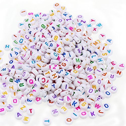 ESUMIC® Mixed 500PCS Acryl Kunststoff Buchstaben Perlen Bunte Spacer Würfel Alphabet Perlen für DIY Armbänder Halsketten Ketten (rund)