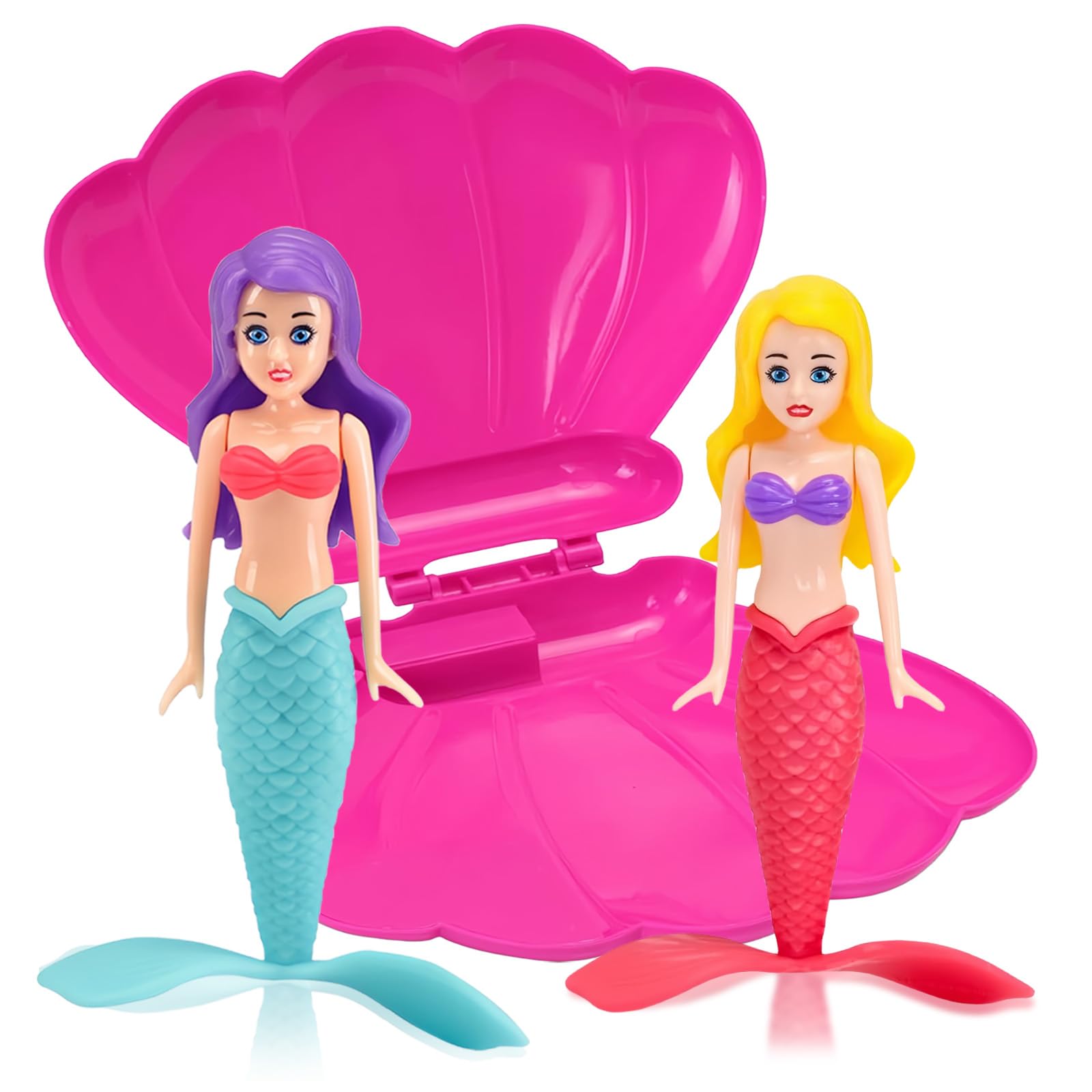 Little Mermaid Pool Toy Shell,Pool Diving Toy,Hot Pink Mermaid Diving Toys for Swimming Pool Accessories Kids Pool Games Toys,Girls Mermaids Interactive Swim Training Set Water Toy for Kids Aged 5+