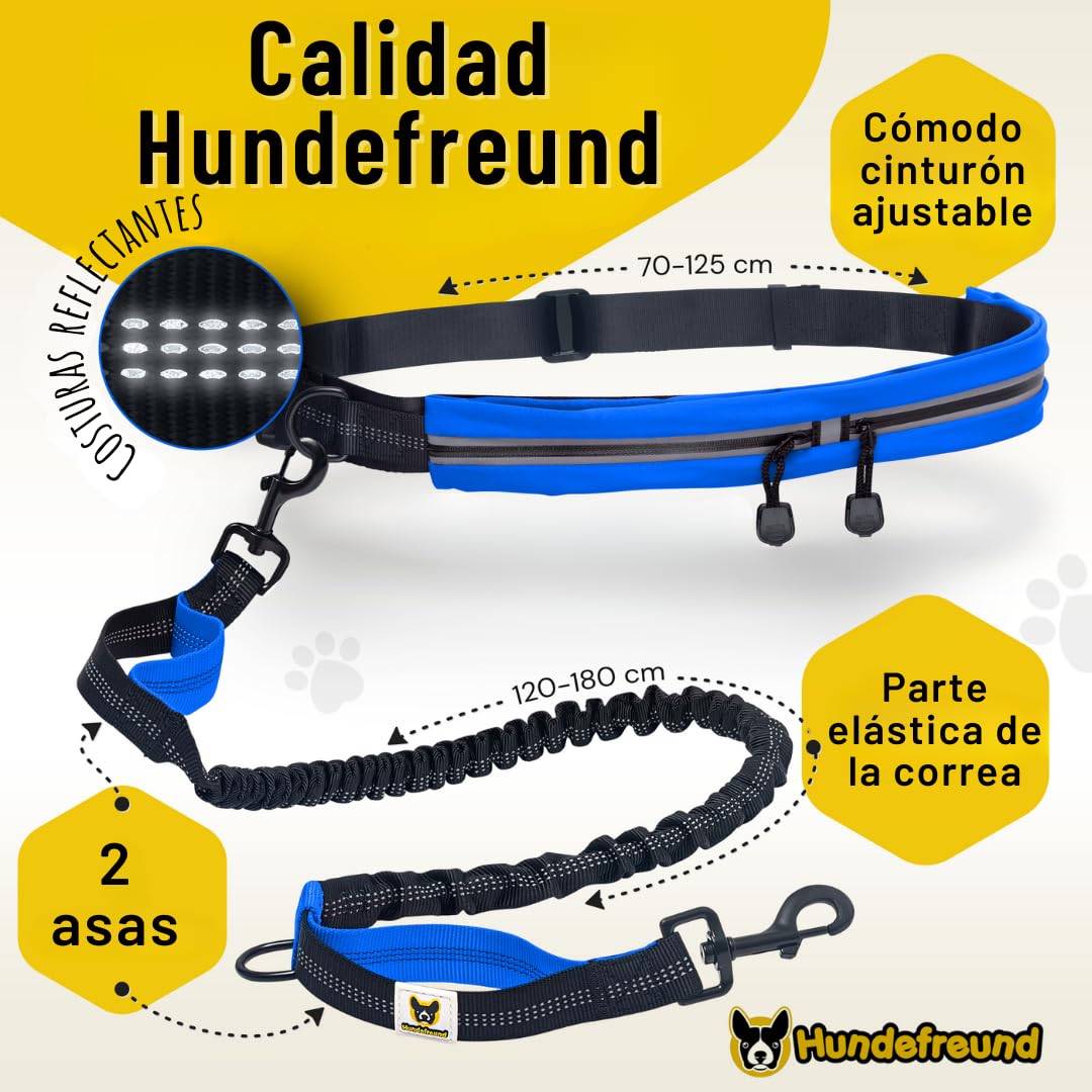 Correa con cinturón Manos Libres para Perros medianos y Grandes | Hundefreund Canicross Correa elástica de 120 a 180 cm