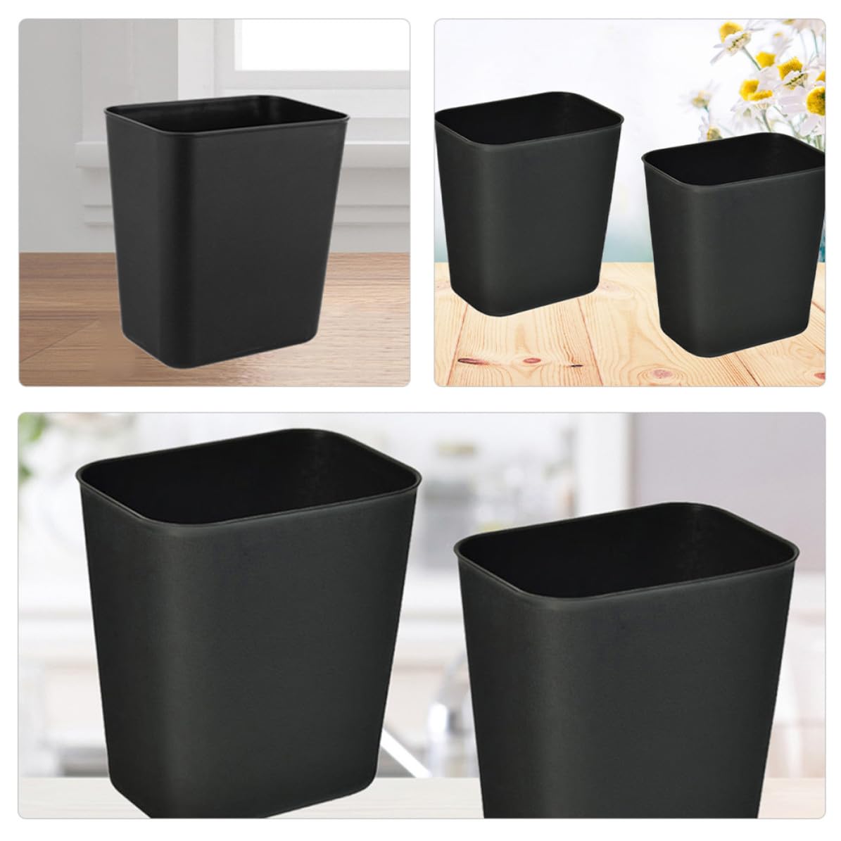 Mikinona Papelera para Dormitorio 14L sin Tapa 2Piezas ABS Negro para Hogar e Interiores
