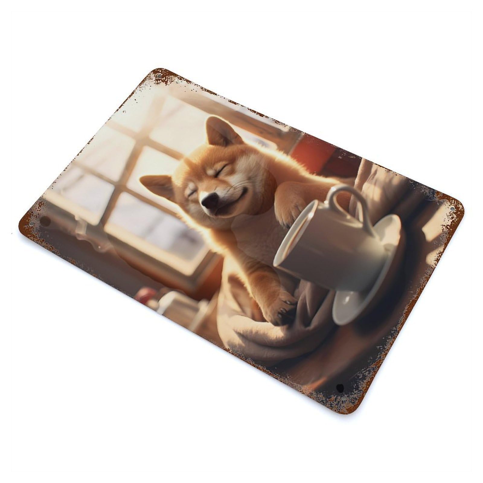 Rust Effect Shiba Inu Coffee Cute Dog Vintage Rust Metal Sign 11.8"x7.9", Classic Wall Plaque for Shed, Workshop And Garage Wall Decor