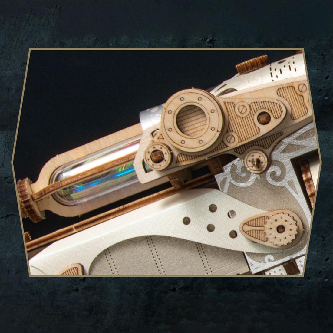 Drewniane puzzle 3D dla dorosłych, drewniany rewolwer, model zestawu do montażu, kompatybilne z drewnianymi kulkami, 318 szt. drewnianych puzzli 3D, steampunk, rewolwer 3D, puzzle, drewno,