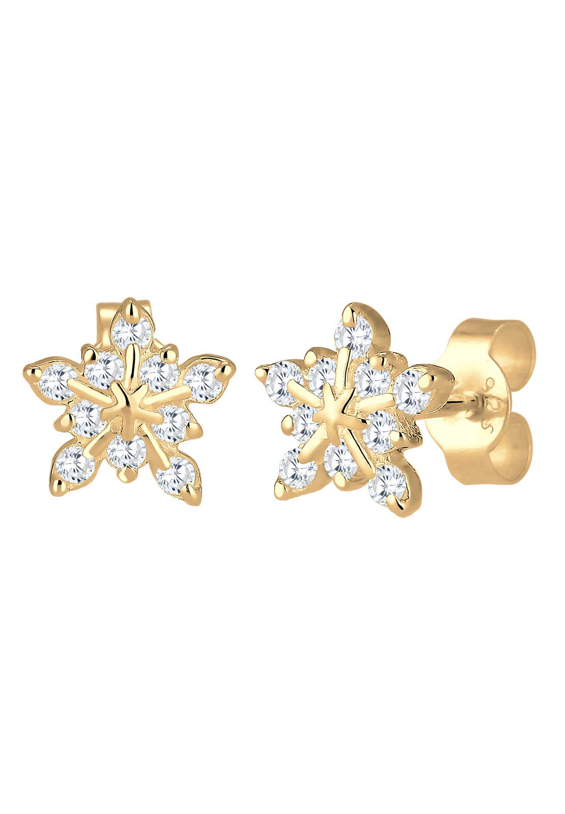 Elli Women's 925 Sterling Silver Gold Plated Zirconia Snowflake Winter Earrings