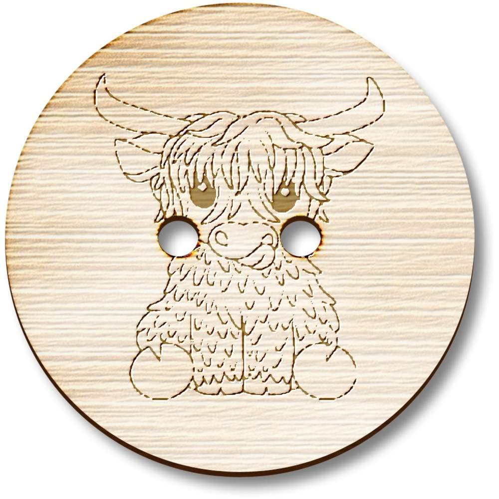 Azeeda 8 x 23mm 'Highland Cow' Round Wooden Buttons (BT00115424)