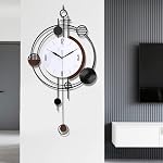 Wall Clock for Living Room, Silent Quality Quartz Battery Operated with Pendulum, Analog Metal Decorative Large Wall Clocks for Kitchen Bathroom Bedroom Wall Home Decor, 15.4x28inch(Black)