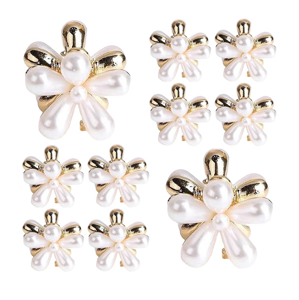 10Pcs White Metal Mini Flower-Shaped Pearl Claw Clips Floral Design Pearls Hair Jaw Clamps Non-Slip Small Flowers Barrettes Hair Holders