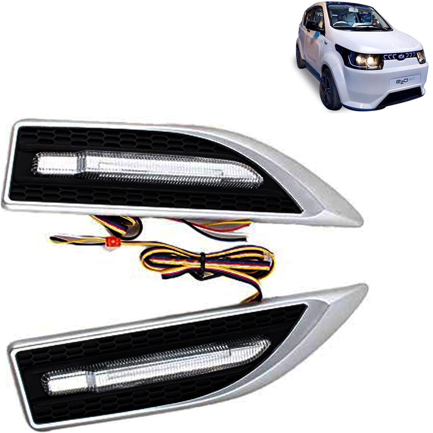 Aksmit Car Side Fender Light with 3 Colour Led Indicator Light (Silver) For e20 NXT