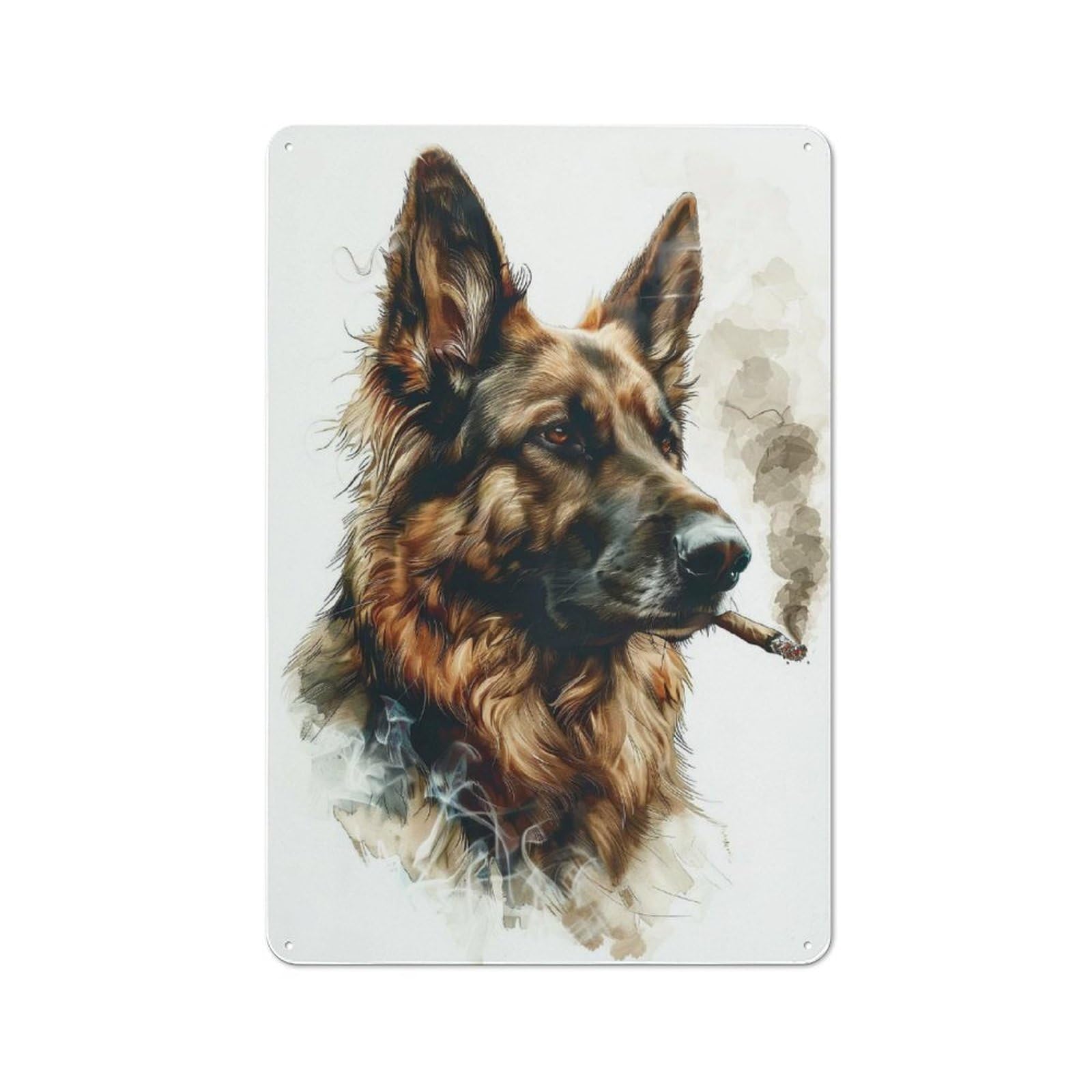 Junmoney Smoking German Shepherd Rustic Tin Sign 30X20cm For Hallway Wall, For Home Decor Fans Who Collect Metal Signs